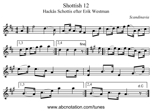 Shottish 12 - staff notation