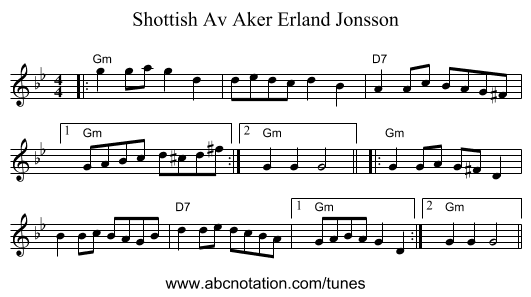 Shottish Av Aker Erland Jonsson - staff notation