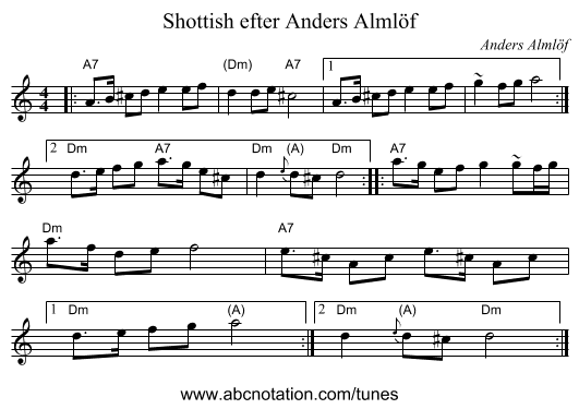 Shottish efter Anders Alml&ouml;f - staff notation