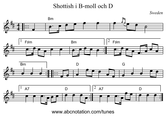 Shottish i B-moll och D - staff notation
