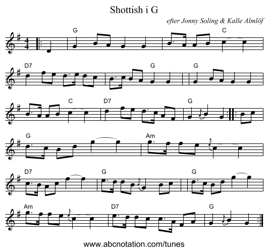 Shottish i G - staff notation