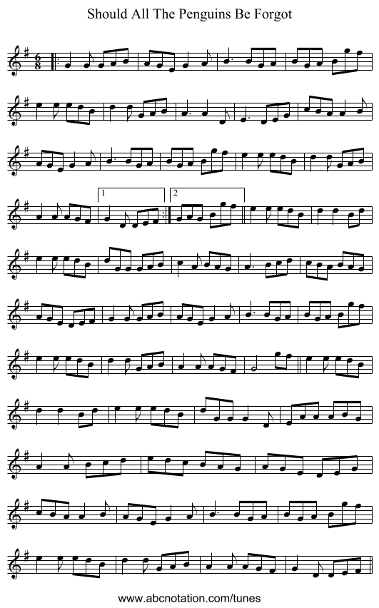 Should All The Penguins Be Forgot - staff notation