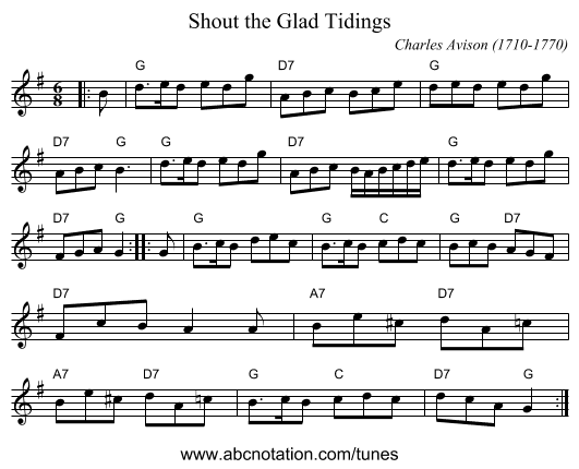 Shout the Glad Tidings - staff notation