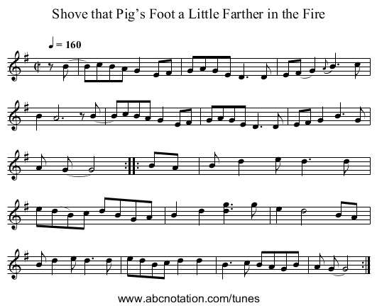 Shove that Pig’s Foot a Little Farther in the Fire - staff notation