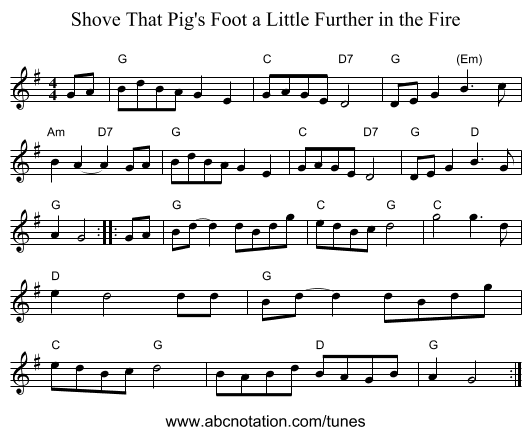 Shove That Pig's Foot a Little Further in the Fire - staff notation