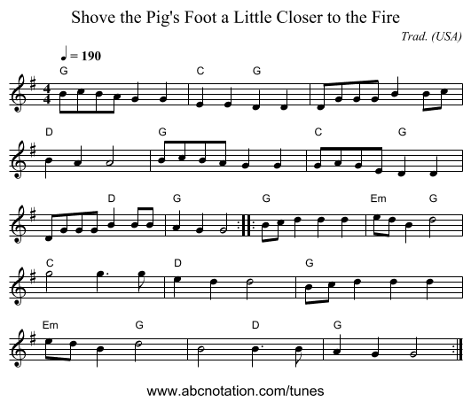 Shove the Pig's Foot a Little Closer to the Fire - staff notation