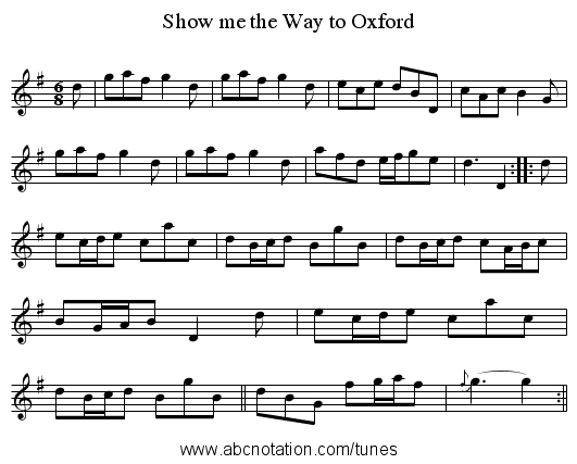 Show me the Way to Oxford - staff notation
