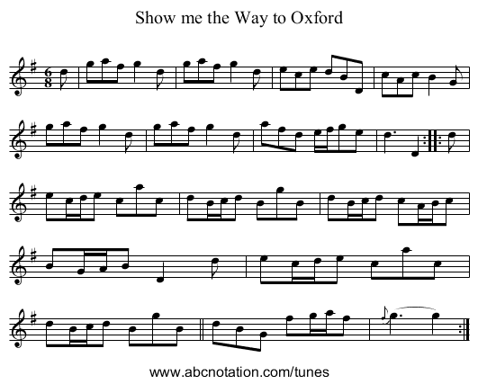 Show me the Way to Oxford - staff notation