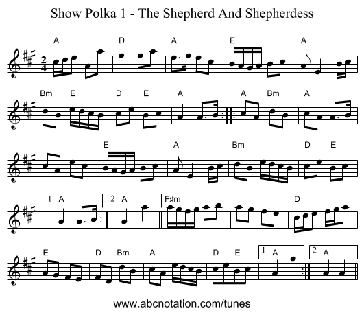 Show Polka 1 - The Shepherd And Shepherdess - staff notation