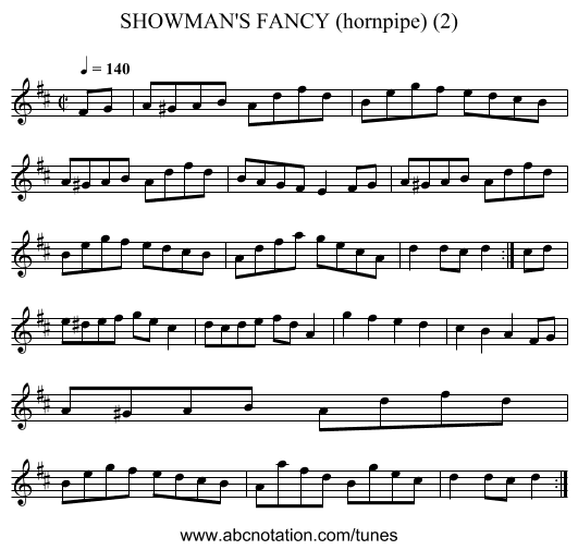 SHOWMAN'S FANCY (hornpipe) (2) - staff notation