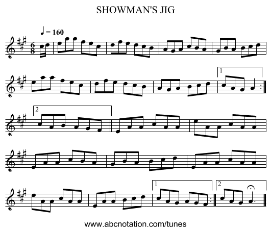 SHOWMAN'S JIG - staff notation