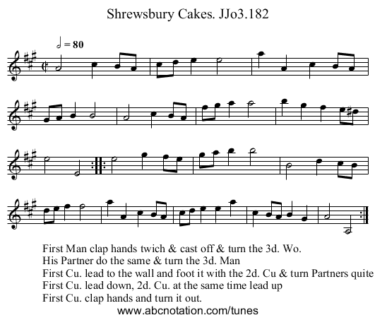 Shrewsbury Cakes. JJo3.182 - staff notation