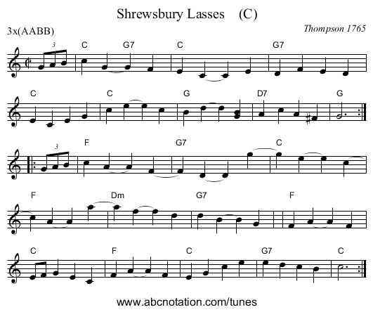 Shrewsbury Lasses    (C) - staff notation