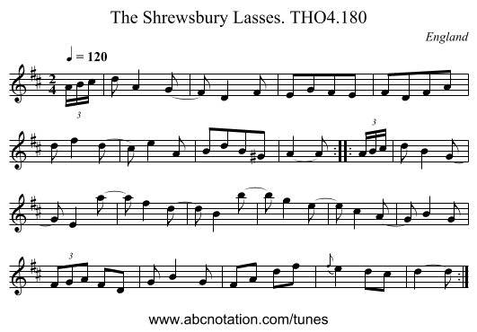 Shrewsbury Lasses. THO4.180, The - staff notation