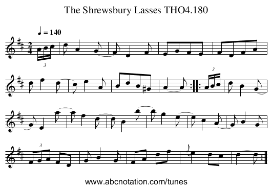 Shrewsbury Lasses THO4.180, The - staff notation