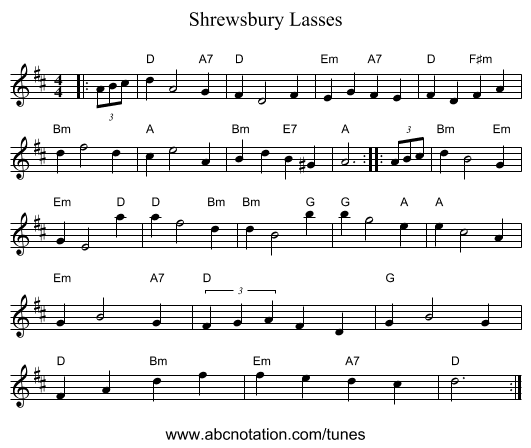 Shrewsbury Lasses - staff notation