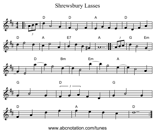 Shrewsbury Lasses - staff notation