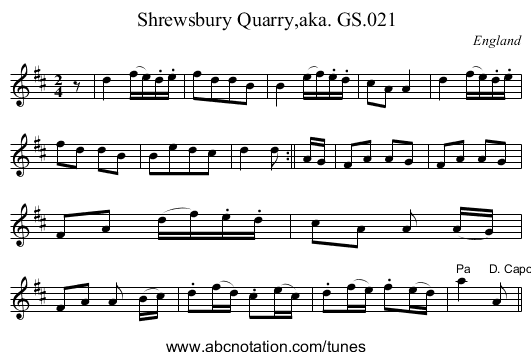 Shrewsbury Quarry,aka. GS.021 - staff notation