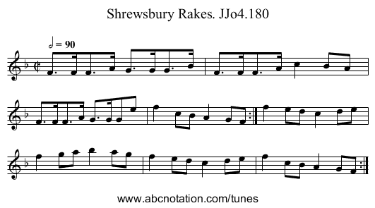 Shrewsbury Rakes. JJo4.180 - staff notation