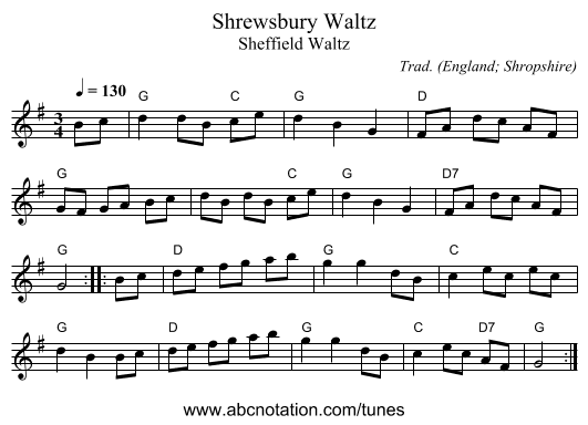 Shrewsbury Waltz - staff notation