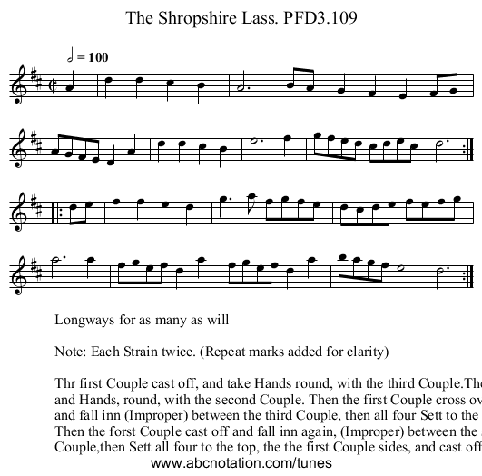Shropshire Lass. PFD3.109, The - staff notation