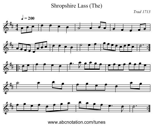 Shropshire Lass (The) - staff notation