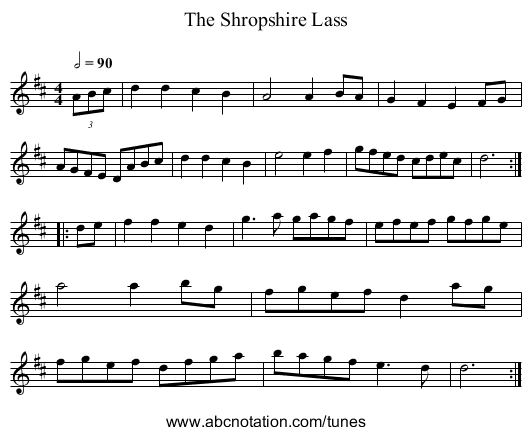 Shropshire Lass, The - staff notation