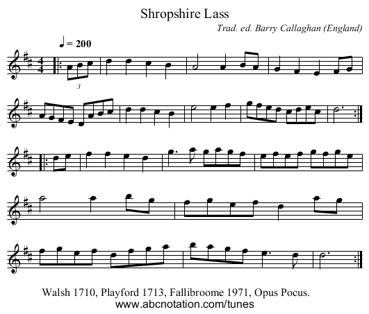 Shropshire Lass - staff notation