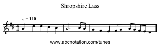 Shropshire Lass - staff notation