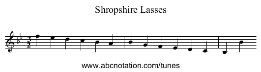 Shropshire Lasses - staff notation