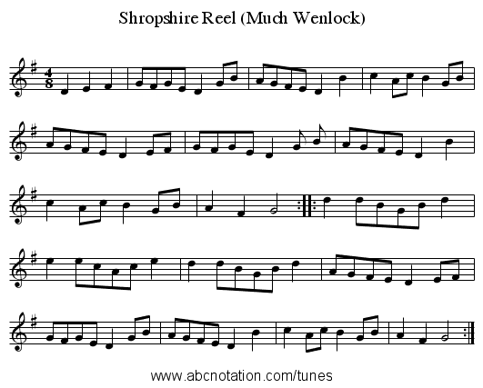 Shropshire Reel (Much Wenlock) - staff notation