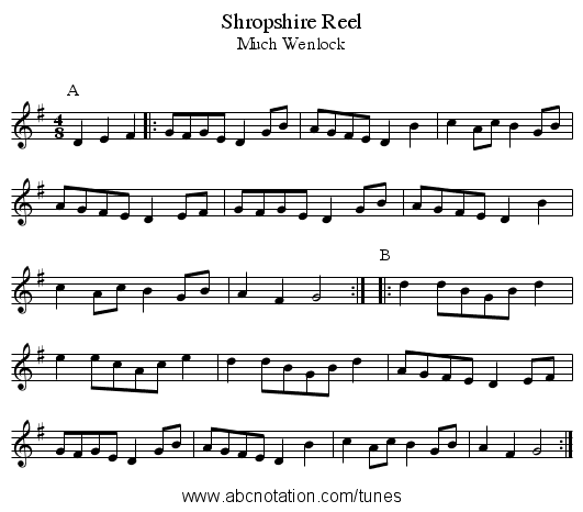 Shropshire Reel - staff notation