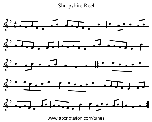 Shropshire Reel - staff notation