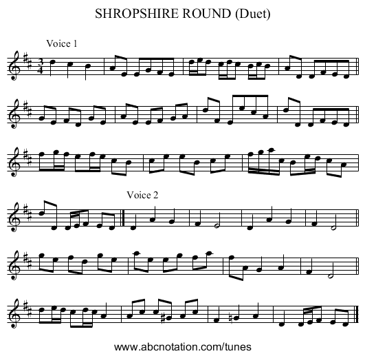 SHROPSHIRE ROUND (Duet) - staff notation