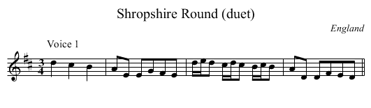 Shropshire Round (duet) - staff notation
