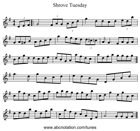Shrove Tuesday - staff notation