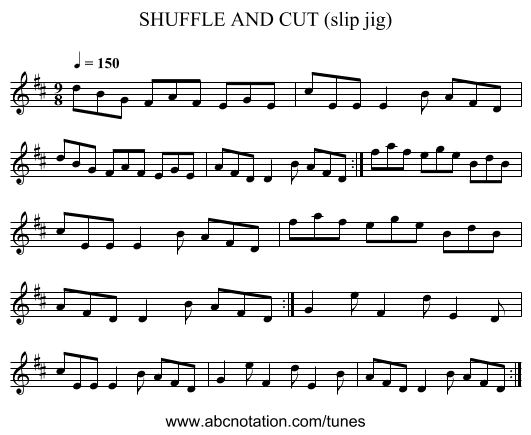 SHUFFLE AND CUT (slip jig) - staff notation