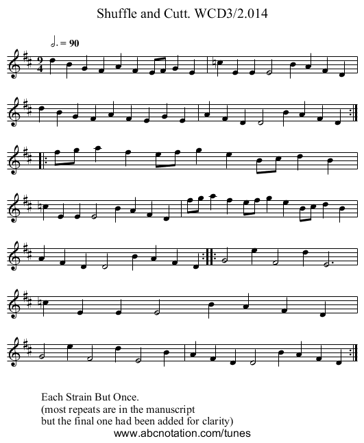 Shuffle and Cutt. WCD3/2.014 - staff notation