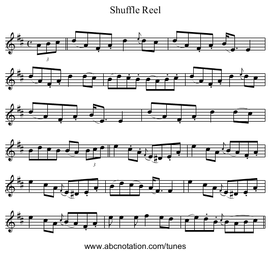 Shuffle Reel - staff notation