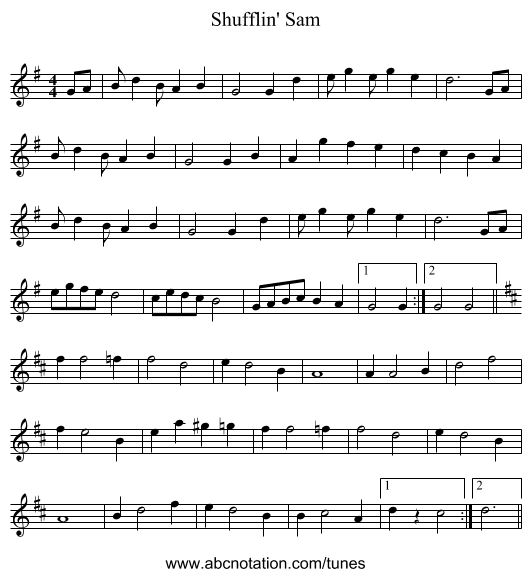 Shufflin' Sam - staff notation