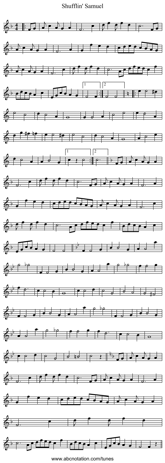 Shufflin' Samuel - staff notation