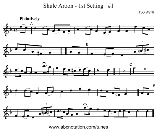 Shule Aroon - 1st Setting   #1 - staff notation