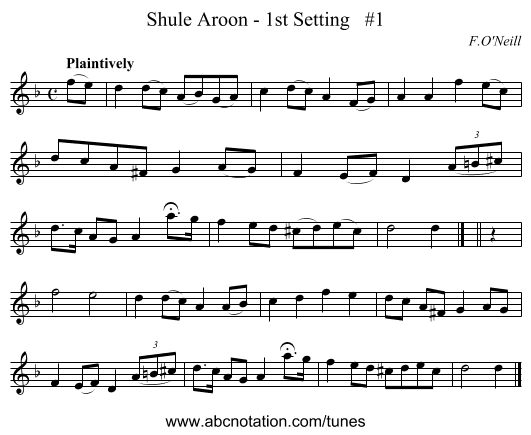 Shule Aroon - 1st Setting   #1 - staff notation