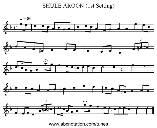 SHULE AROON (1st Setting) - staff notation