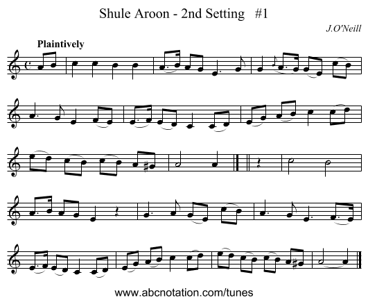 Shule Aroon - 2nd Setting #1 - staff notation