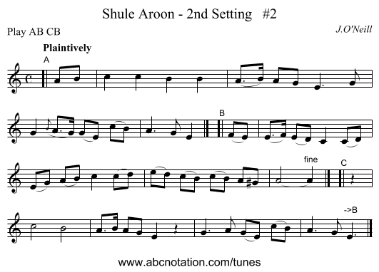 Shule Aroon - 2nd Setting   #2 - staff notation