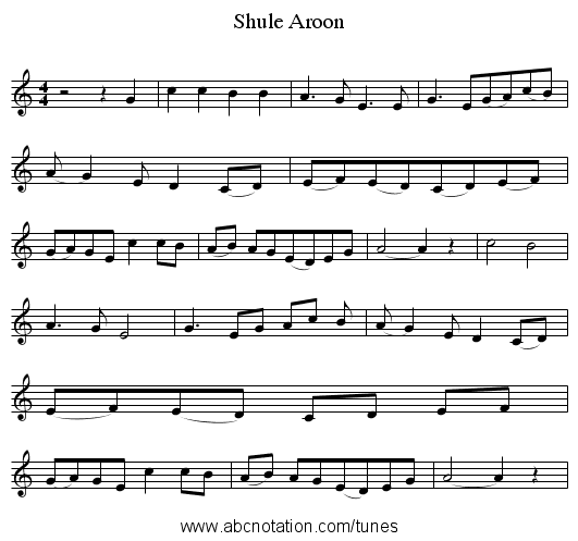 Shule Aroon - staff notation