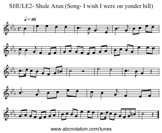 SHULE2- Shule Arun (Song- I wish I were on yonder hill) - staff notation