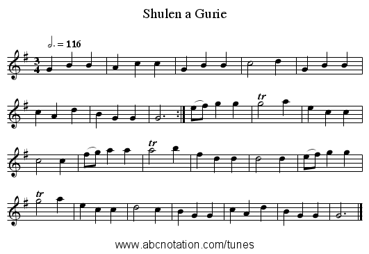Shulen a Gurie - staff notation