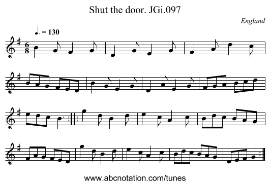 Shut the door. JGi.097 - staff notation